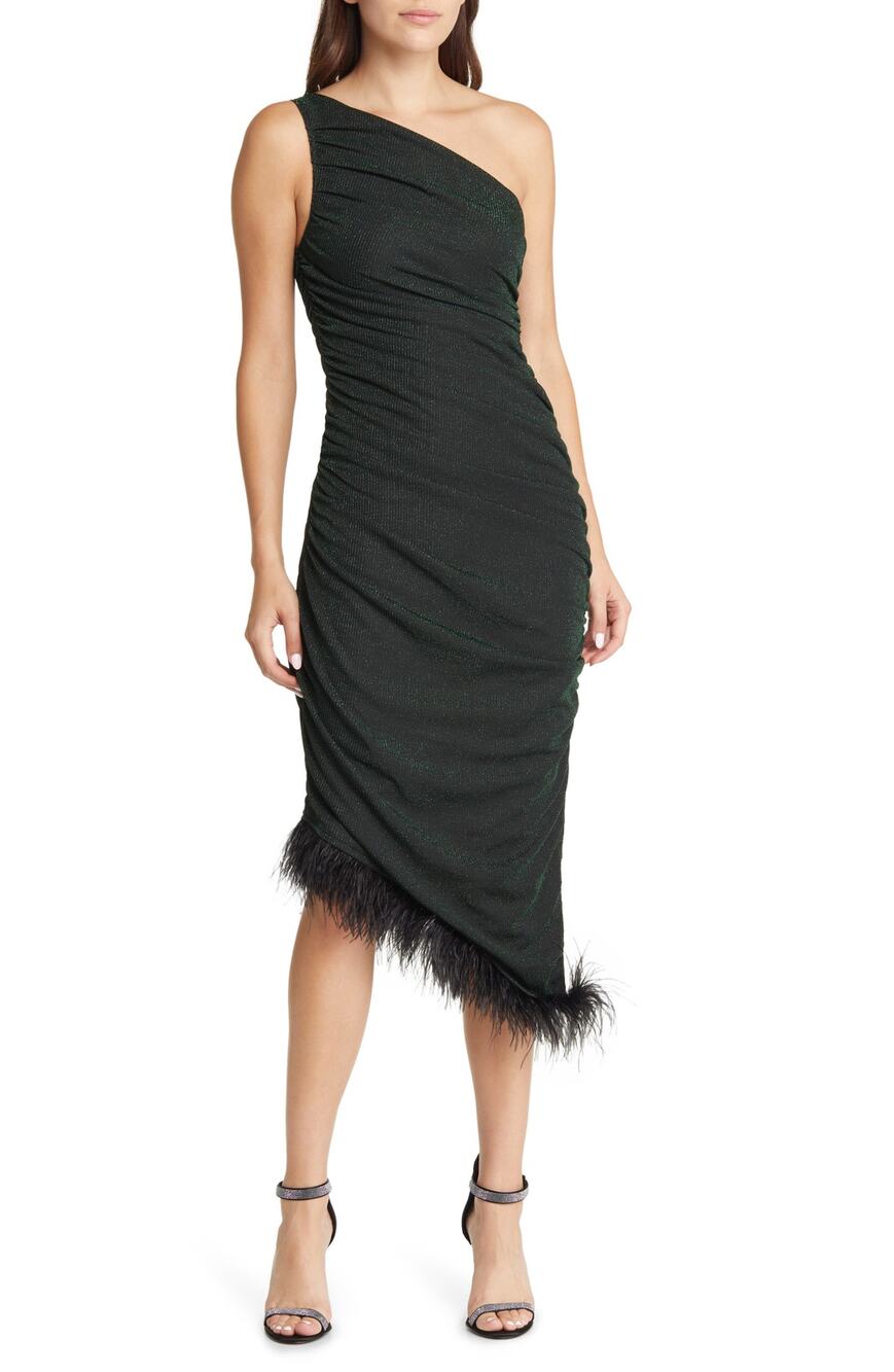 Saylor Asymmetric Black/Emerald Hilaria Cocktail Dress Size S